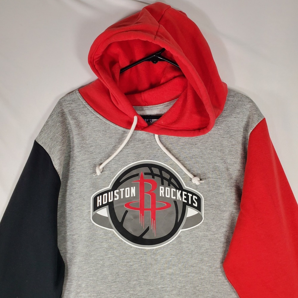NBA Houston Rockets Hoodie Mens XL Colorblock Gray Red Black Pullover Fleece NEW